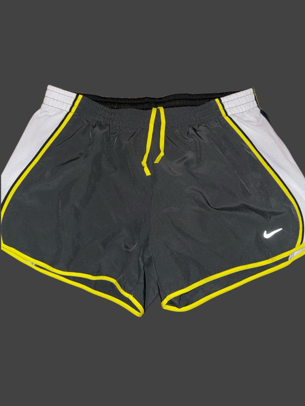 Nike Women's Black Athletic Shorts with Yellow Piping
